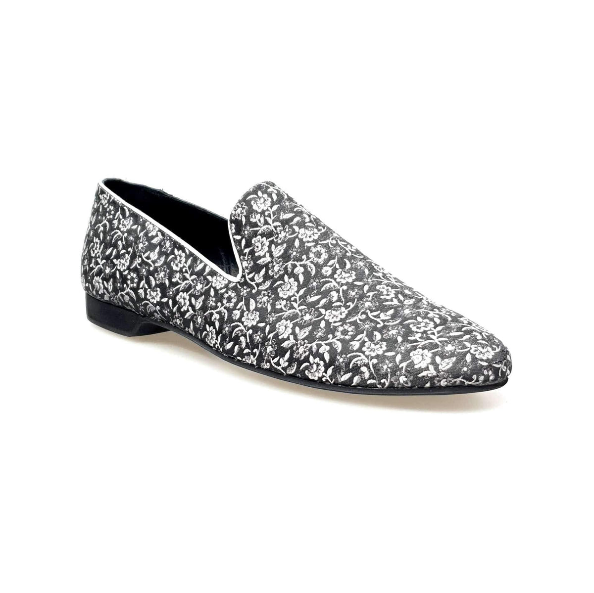 Mocassino uomo Doge in tessuto veneziano fiorato silver con dettagli in lurex e profili in vera pelle italiana.