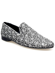 Carica immagine nella Galleria, Doge (800PW) - Mocassino da Uomo in Tessuto Veneziano Fiorato Silver con Profili in Lurex Silver Rivestito in Vera Pelle Italiana