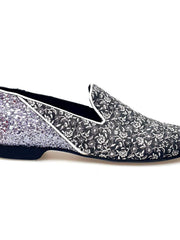 Carica immagine nella Galleria, Doge (800B/PW) - Mocassino da Uomo in Tessuto Veneziano Fiorato Silver con Tallone in Kristall Grigio Carbon Rivestito in Vera Pelle Italiana