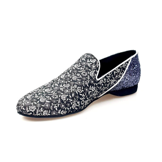 Mocassino da Uomo in Tessuto Veneziano Fiorato Silver Doge Wish Dance, grigio, vista laterale