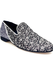 Carica immagine nella Galleria, Doge (800B/PW) - Mocassino da Uomo in Tessuto Veneziano Fiorato Silver con Tallone in Kristall Grigio Carbon Rivestito in Vera Pelle Italiana