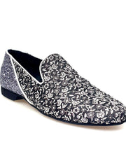 Carica immagine nella Galleria, Doge (800B/PW) - Mocassino da Uomo in Tessuto Veneziano Fiorato Silver con Tallone in Kristall Grigio Carbon Rivestito in Vera Pelle Italiana Wish Dance Shop