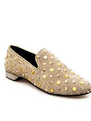 Carica immagine nella Galleria, Wish Dance Shop Mocassino Jack Sparrow in Camoscio Beige Swarovski Cristall incastonati con Borchie grandi e piccole dorate