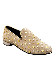 Load image into Gallery viewer, Wish Dance Shop Mocassino Jack Sparrow in Camoscio Beige Swarovski Cristall incastonati con Borchie grandi e piccole dorate