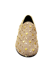 Load image into Gallery viewer, Wish Dance Shop Mocassino Jack Sparrow in Camoscio Beige Swarovski Cristall incastonati con Borchie grandi e piccole dorate