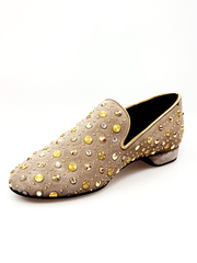 Carica immagine nella Galleria, Wish Dance Shop Mocassino Jack Sparrow in Camoscio Beige Swarovski Cristall incastonati con Borchie grandi e piccole dorate