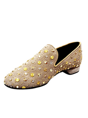 Load image into Gallery viewer, Wish Dance Shop Mocassino Jack Sparrow in Camoscio Beige Swarovski Cristall incastonati con Borchie grandi e piccole dorate