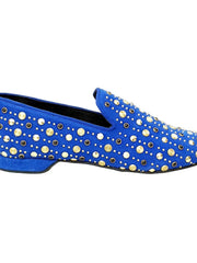 Carica immagine nella Galleria, Jack Sparrow Pirata (800PW) - Mocassino da Uomo in Camoscio Blu Royal con Borchie Oro e Swarovski Neri Incastonati Wish Dance Shop