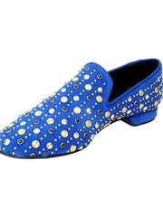 Carica immagine nella Galleria, Jack Sparrow Pirata (800PW) - Mocassino da Uomo in Camoscio Blu Royal con Borchie Oro e Swarovski Neri Incastonati