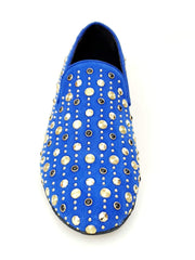 Carica immagine nella Galleria, Jack Sparrow Pirata (800PW) - Mocassino da Uomo in Camoscio Blu Royal con Borchie Oro e Swarovski Neri Incastonati