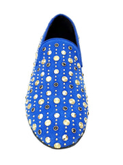 Carica immagine nella Galleria, Jack Sparrow Pirata (800PW) - Mocassino da Uomo in Camoscio Blu Royal con Borchie Oro e Swarovski Neri Incastonati Wish Dance Shop