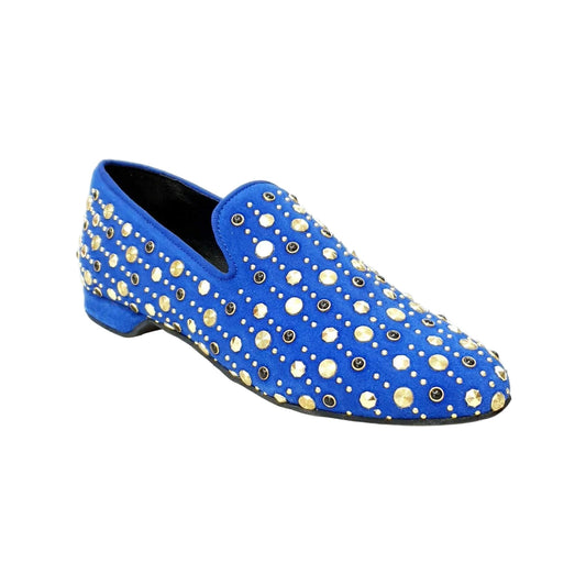 Mocassino da Uomo in Camoscio Blu Royal Jack Sparrow Pirata Wish Dance, oro, vista laterale