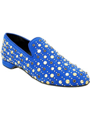 Carica immagine nella Galleria, Jack Sparrow Pirata (800PW) - Mocassino da Uomo in Camoscio Blu Royal con Borchie Oro e Swarovski Neri Incastonati Wish Dance Shop