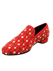 Load image into Gallery viewer, Wish Dance Shop Mocassino Jack Sparrow in Camoscio Rosso Swarovski Neri incastonati con Borchie grandi e piccole dorate