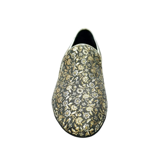 Mocassino da uomo Serse 800 in tessuto fiorato veneziano dorato, scarpa elegante di Wish Dance Shop