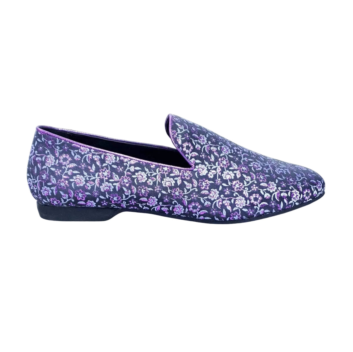 Scarpa mocassino da uomo Serse (800) in tessuto con ricamo veneziano fiorato viola, marca Wish Dance Shop.