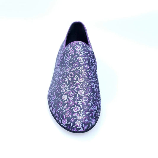 Mocassino da uomo Serse 800 in tessuto viola con ricamo veneziano fiorato, scarpa elegante Wish Dance Shop