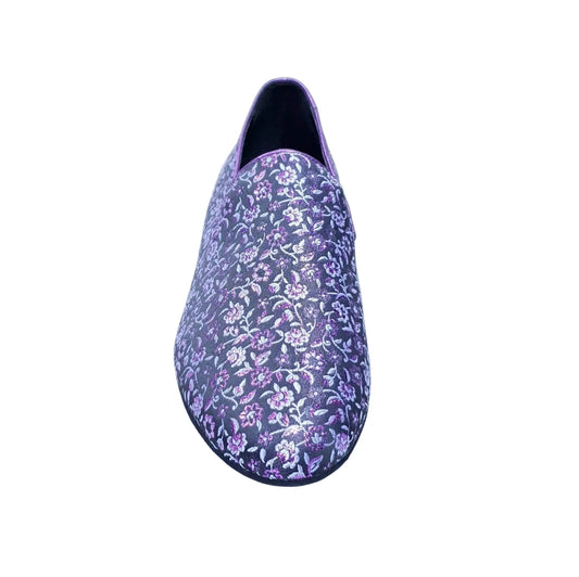 Mocassino da uomo Serse 800 in tessuto viola con ricamo veneziano fiorato, scarpa elegante Wish Dance Shop