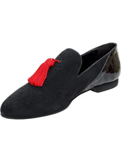 Carica immagine nella Galleria, Wish Dance Shop Mocassino Uomo in Camoscio Nero e Pom Pon Rosso
