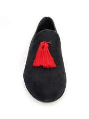 Carica immagine nella Galleria, Wish Dance Shop Mocassino Uomo in Camoscio Nero e Pom Pon Rosso