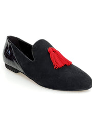 Carica immagine nella Galleria, Wish Dance Shop Mocassino Uomo in Camoscio Nero e Pom Pon Rosso
