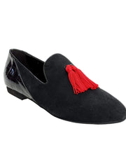 Carica immagine nella Galleria, Wish Dance Shop Mocassino Uomo in Camoscio Nero e Pom Pon Rosso