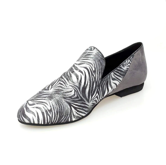 Mocassino da uomo Serse (800B) in tessuto fantasia giungla grigia con tallone in camoscio grigio, scarpa elegante Wish Dance Shop