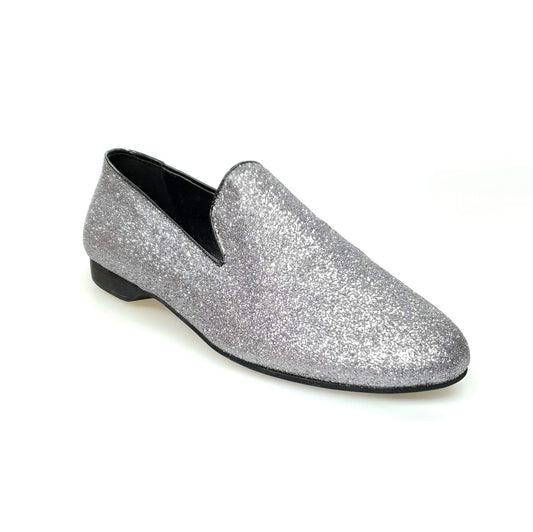 Mocassino da uomo Serse (800) in glitter carbon, scarpa elegante di Wish Dance Shop, con tomaia lucida e suola robusta.