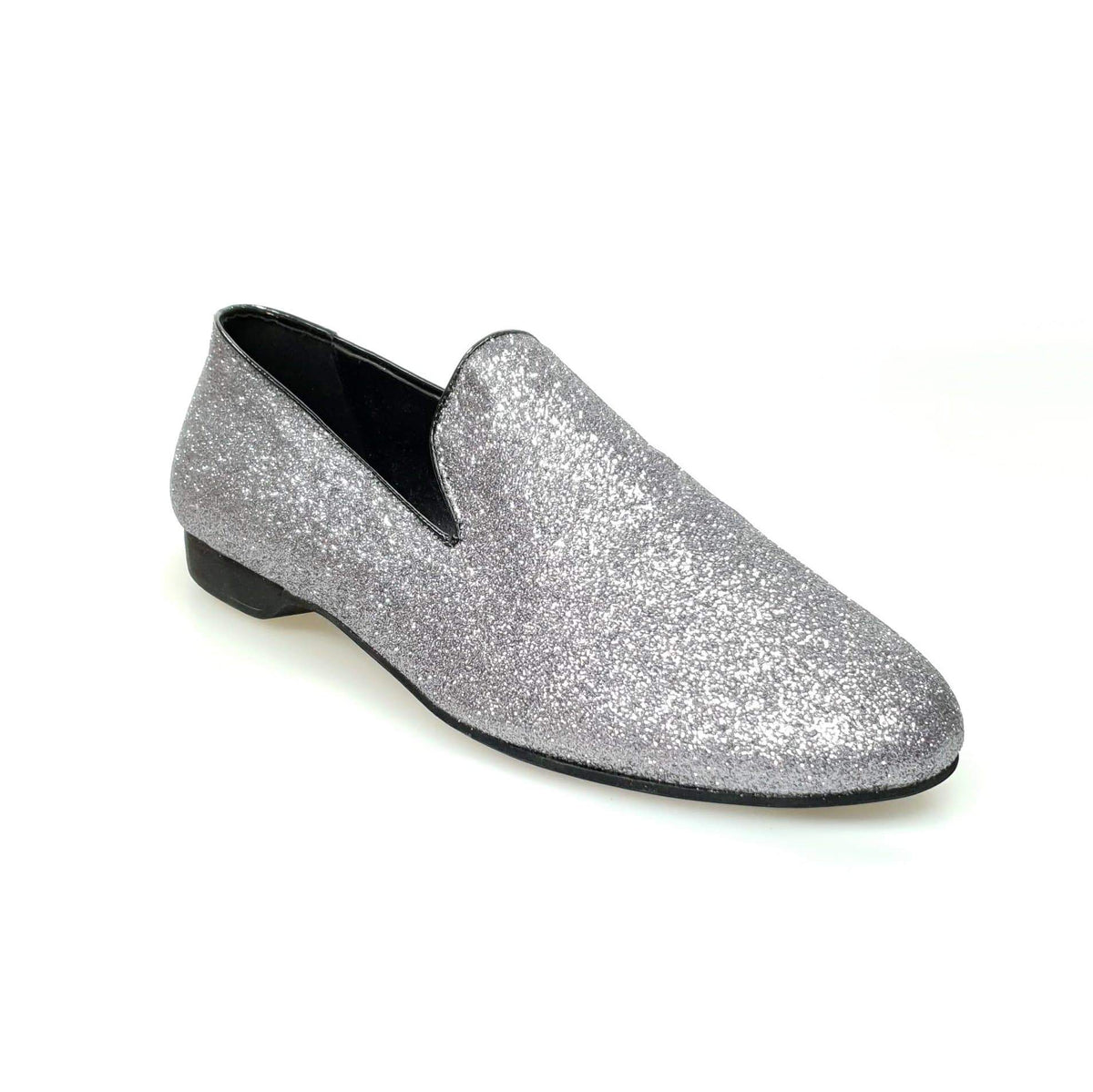 Mocassino da uomo Serse (800) in glitter carbon, scarpa elegante di Wish Dance Shop, con tomaia lucida e suola robusta.