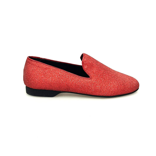 Mocassino da uomo in glitter rosso Wish Dance Shop, scarpa elegante con finitura brillante e design classico.