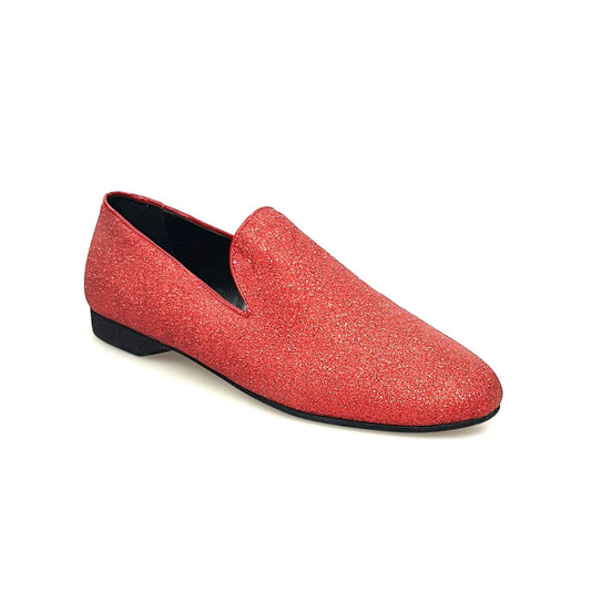 Mocassino da uomo Wish Dance Shop in glitter rosso, con suola in gomma e dettagli eleganti, perfetto per occasioni di stile.