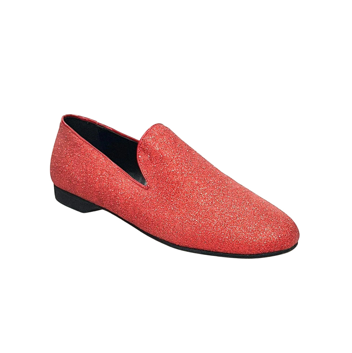 Mocassino da uomo Wish Dance Shop in glitter rosso, con suola in gomma e dettagli eleganti, perfetto per occasioni di stile.