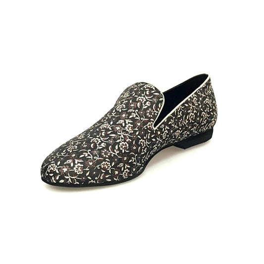 Mocassino da uomo Wish Dance Shop Serse (800) in tessuto veneziano fiorato marrone, scarpa elegante e comoda.