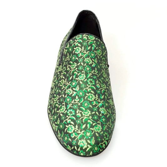 Scarpa mocassino da uomo Wish Dance Shop in tessuto veneziano fiorato verde chiaro, stile elegante e casual