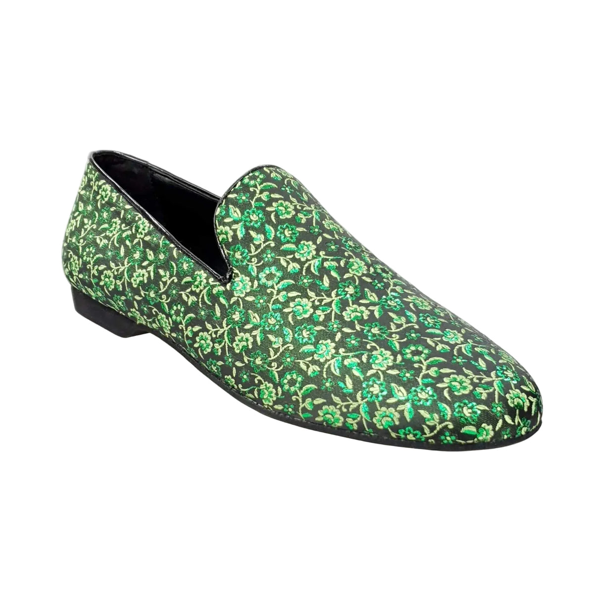 Mocassino da Uomo in Tessuto Veneziano Fiorato Verde Chiaro Serse Wish Dance, vista frontale