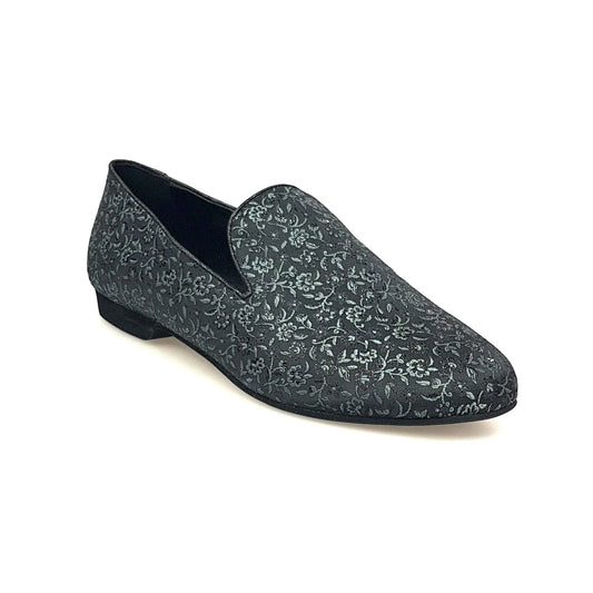 Scarpa mocassino da uomo Wish Dance Shop in tessuto veneziano fiorato verde scuro, stile elegante e casual.