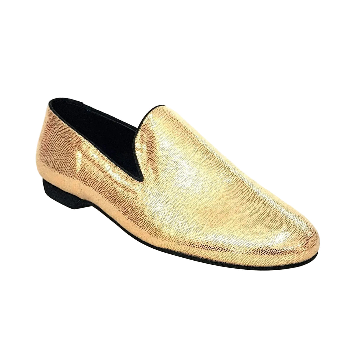 Mocassino da uomo Wish Dance Shop in pelle lavorata stile lucertola oro, scarpa elegante e di alta qualità.