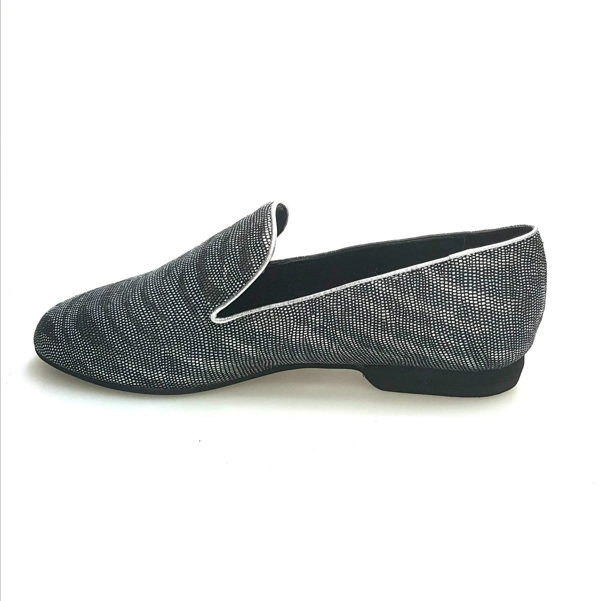 Mocassino da Uomo in Lurex Zebrato Silver Serse Wish Dance, dettaglio tacco