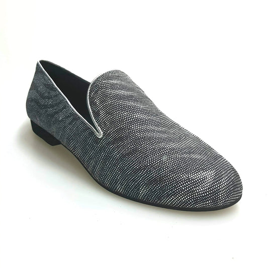 Mocassino da uomo Serse (800) in lurex zebrato silver con dettagli lucidi, elegante scarpa Wish Dance Shop.