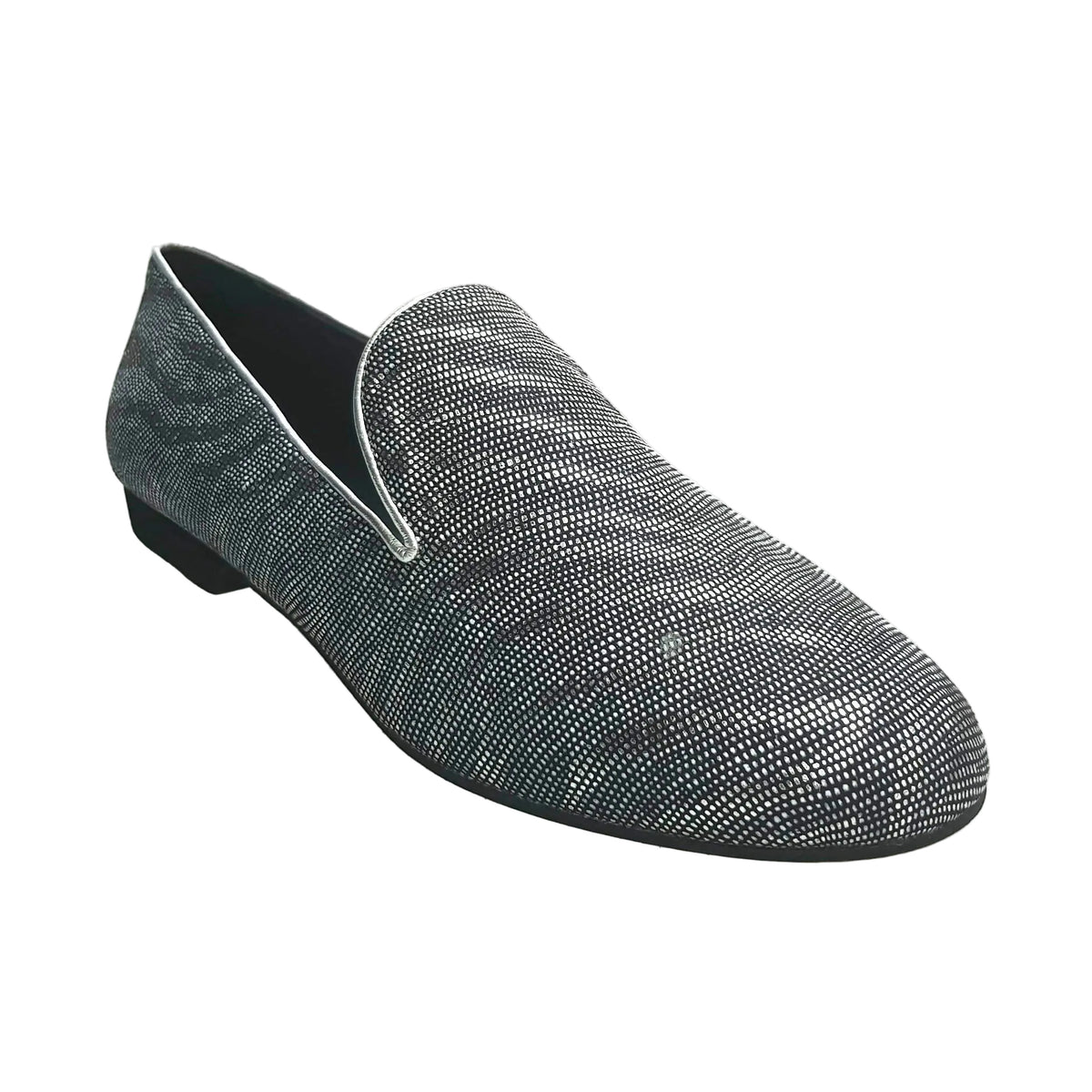 Mocassino da uomo Serse (800) in lurex zebrato silver con dettagli lucidi, elegante scarpa Wish Dance Shop.
