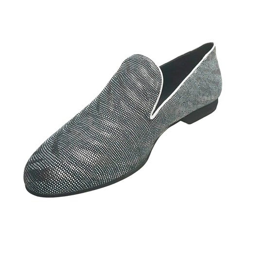 Mocassino da uomo in lurex con stampa zebrata argento, scarpa Wish Dance Shop, dettagli lucidi e stile elegante