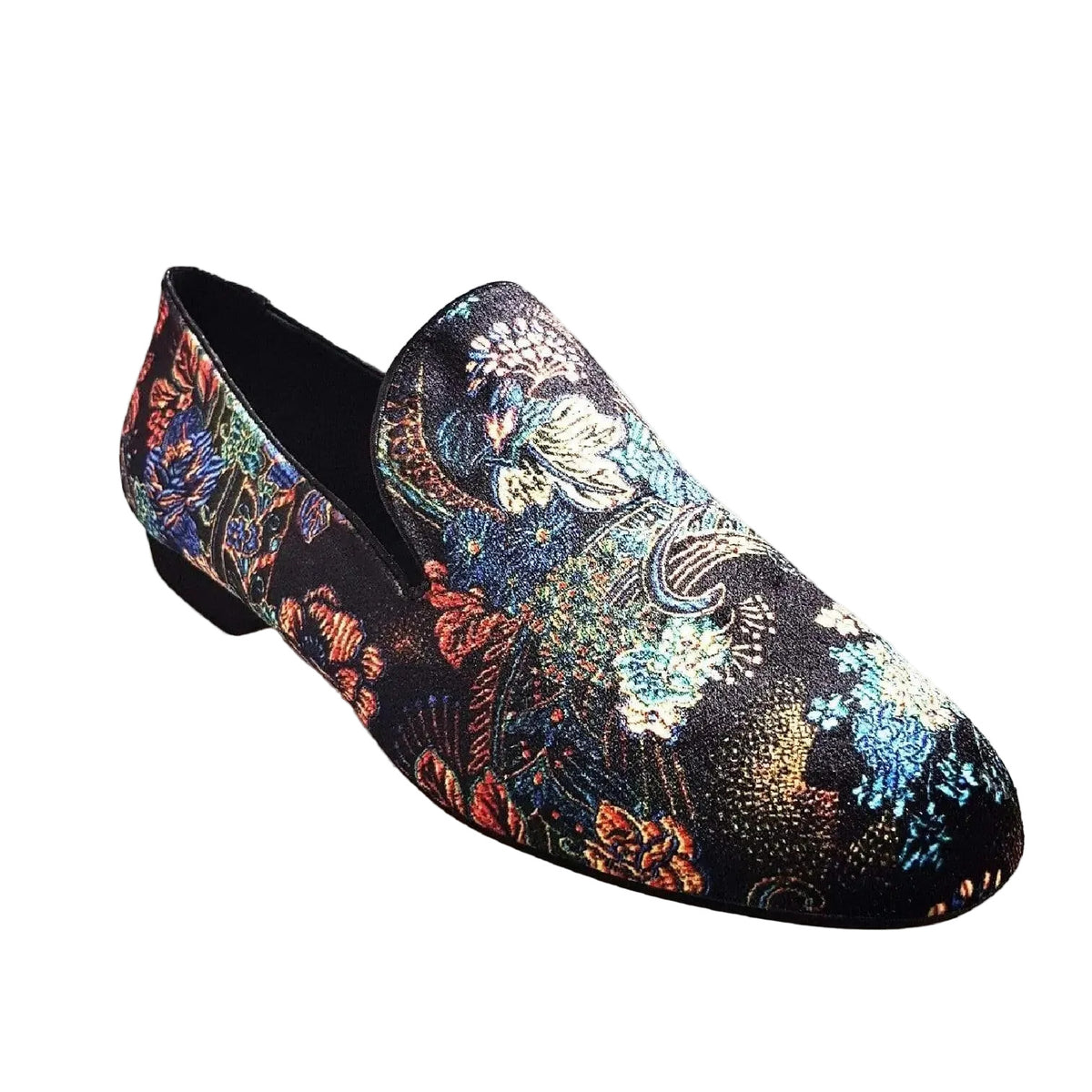 Scarpa mocassino da uomo Serse in velluto lavorato stile fiorato con motivo arazzo veneziano, marca Wish Dance Shop