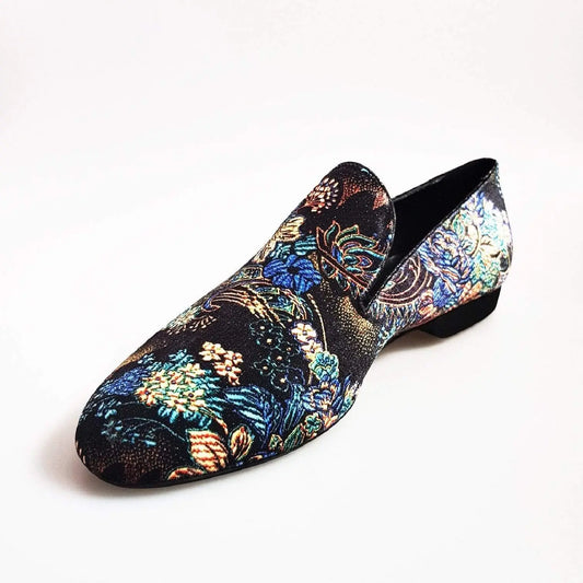 Mocassino da uomo Serse (800) in velluto lavorato stile fiorato con motivo arazzo veneziano, prodotto da Wish Dance Shop