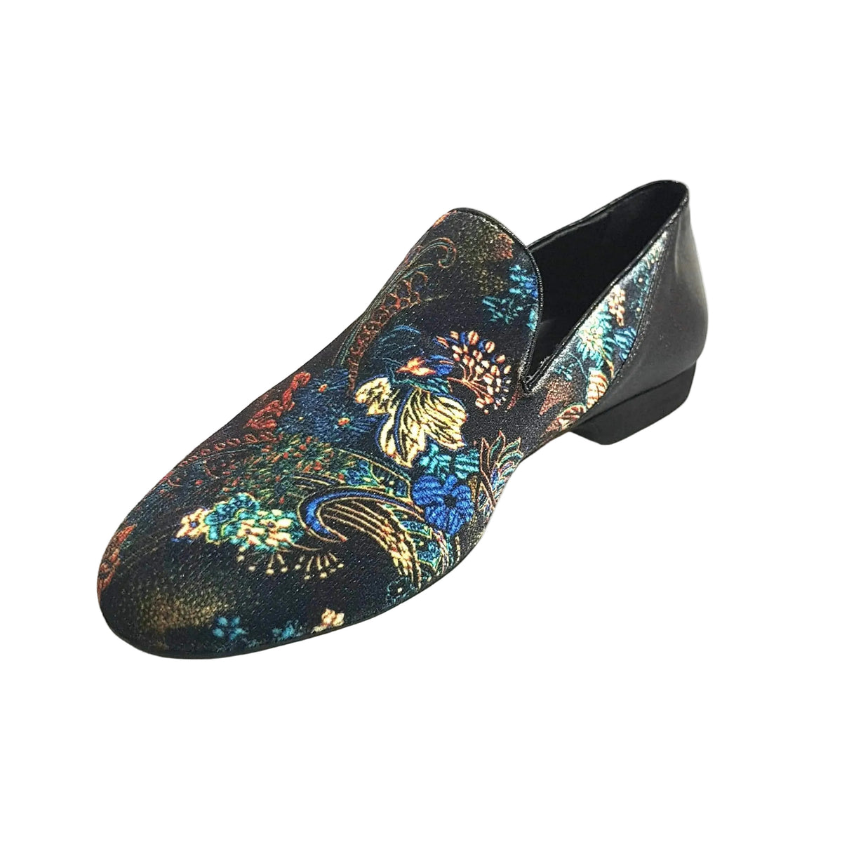 Mocassino da uomo Serse (800B) in velluto lavorato stile fiorato con tallone in lurex nero, scarpa elegante Wish Dance Shop