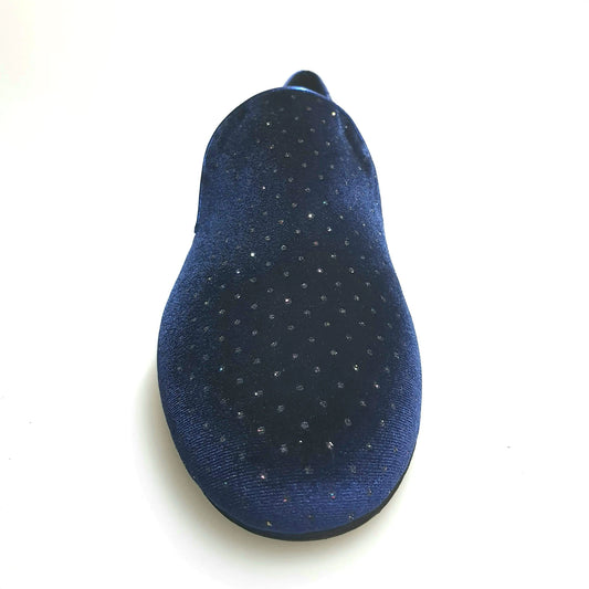 Scarpa mocassino da uomo Wish Dance Shop in velluto blu con dettagli lucidi e glitter, stile elegante e moderno.