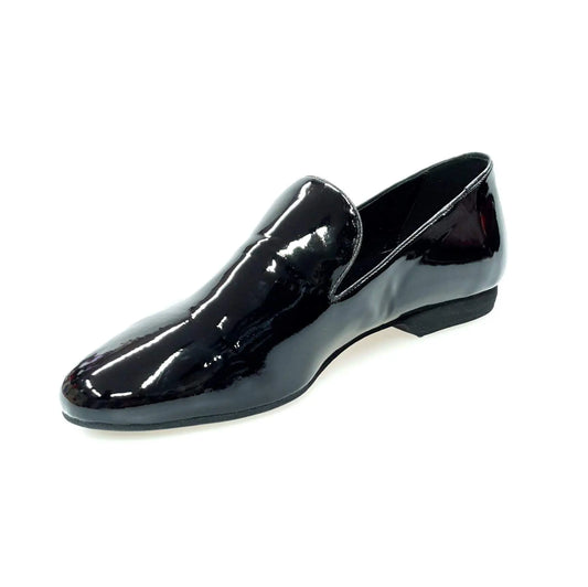 Mocassino da uomo Wish Dance Shop in vernice nera con profili neri, scarpa elegante in stile classico.