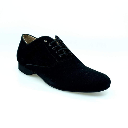 Stringata da Uomo chiusura Mod. Oxford Scarpa in Camoscio Nero Forma Tonda Malaga Wish Dance, vista laterale
