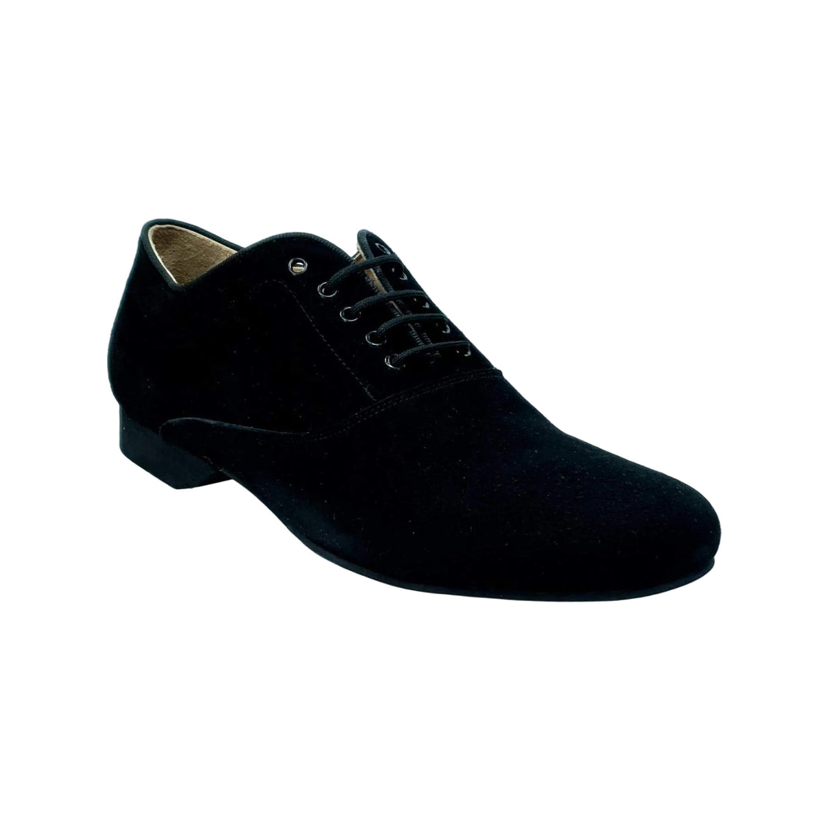 Stringata da Uomo chiusura Mod. Oxford Scarpa in Camoscio Nero Forma Tonda Malaga Wish Dance, vista laterale