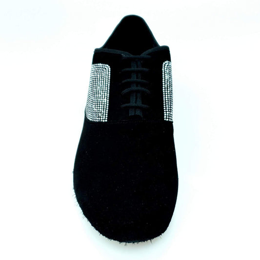 Stringata da Uomo chiusura Mod. Oxford Scarpa in Camoscio Nero e Brill Borch Forma Tonda Malaga Broadway, vista laterale