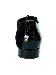 Carica immagine nella Galleria, Scarpa da uomo Franco MS19 in vernice nera e camoscio nero, scarpa stringata con punta tonda, stile elegante e classico.